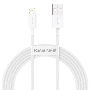 Бързо зареждащ кабел USB към Lighting 2.4A Baseus CALYS-C02 2 метра за Apple iPhone 14 6.1 / Apple iPhone 14 Pro 6.1 / Apple iPhone 14 Plus 6.7 / Apple iPhone Max 6.7 / Apple iPhone 14 Pro Max 6.7 и др. бял